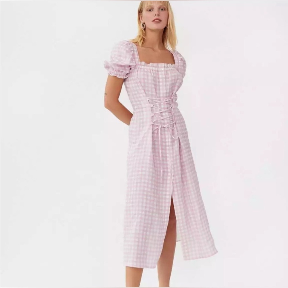 SLEEPER MARQUISE VICHY NATURAL LINEN DRESS PINK XL